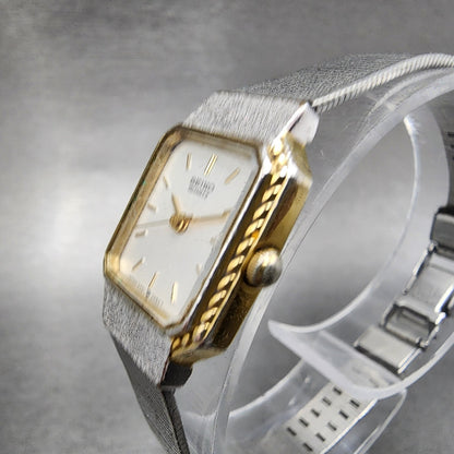 Seiko Watch Women 17mm Silver Dial Two Tone Rectangle 2Y01-5A70 New Battery