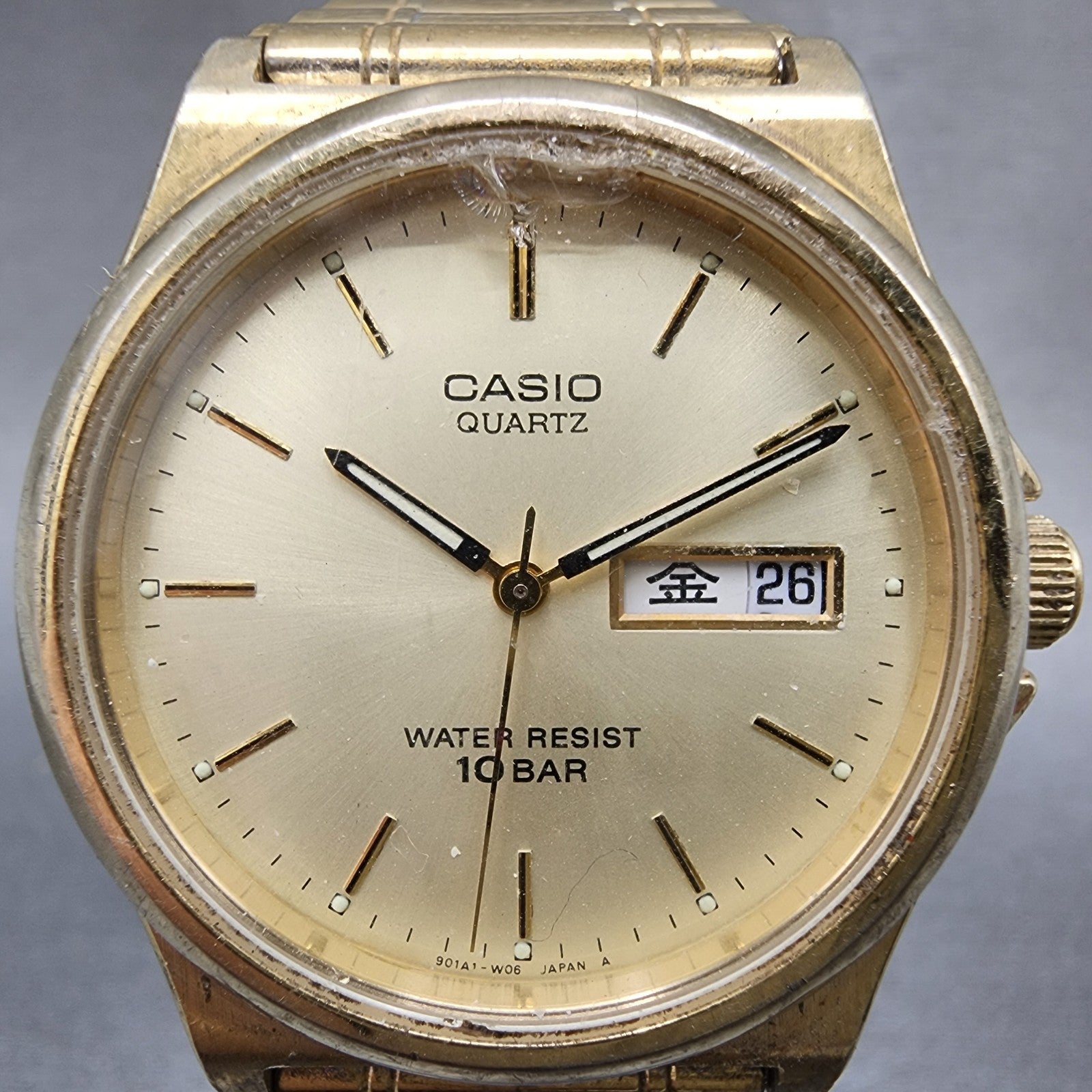 Casio Watch Men 35mm Champagne Dial Gold Daydate Round MMW82 New Battery1