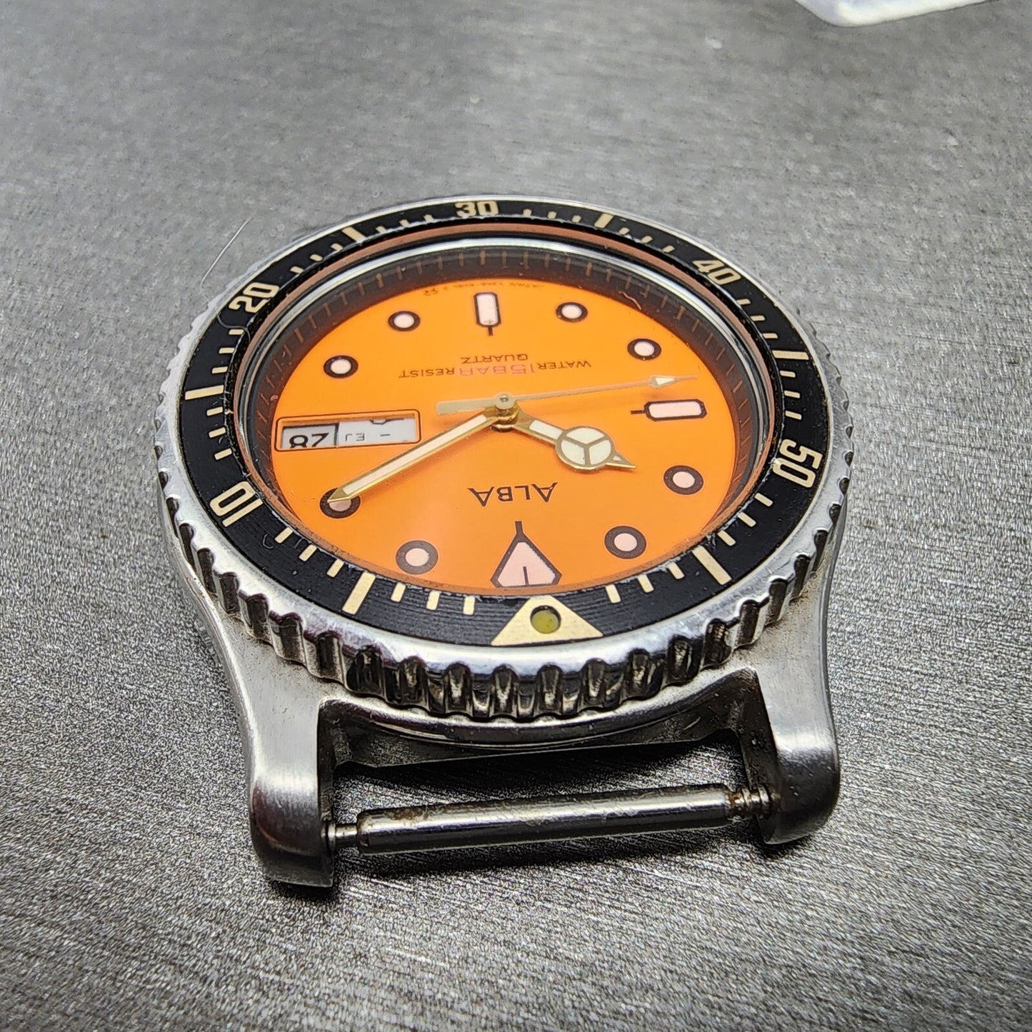 Seiko ALBA Dive Watch Men 36mm Orange Dial Silver Tone Daydate READ! New Battery4