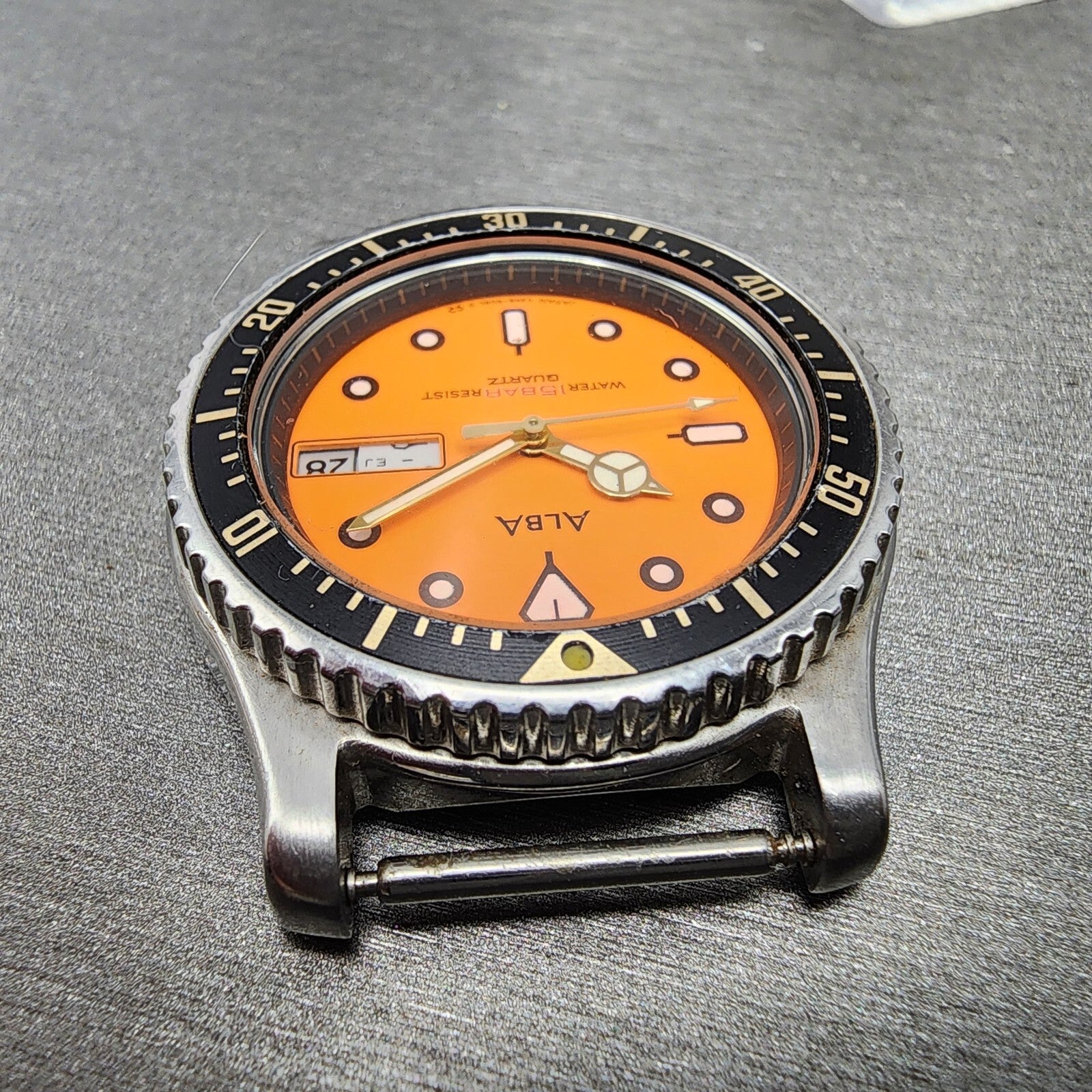 Seiko ALBA Dive Watch Men 36mm Orange Dial Silver Tone Daydate READ! New Battery4
