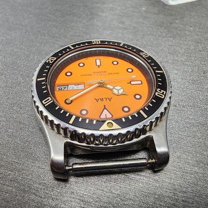 Seiko ALBA Dive Watch Men 36mm Orange Dial Silver Tone Daydate READ! New Battery4