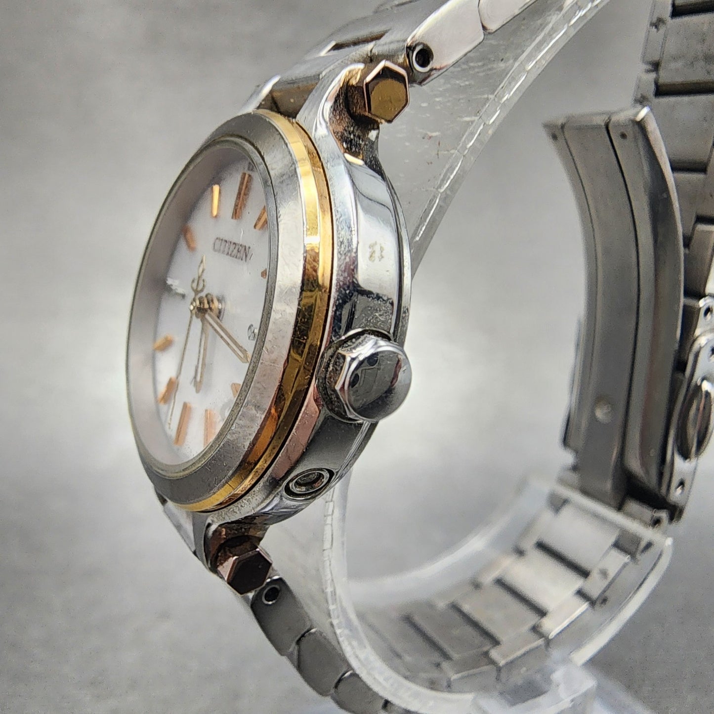 Citizen EcoDrive XC Watch Women 25mm White Dial Steel Date Round Atomic Works3