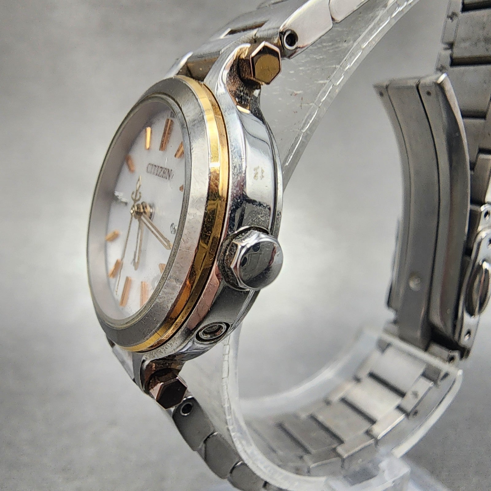 Citizen EcoDrive XC Watch Women 25mm White Dial Steel Date Round Atomic Works3