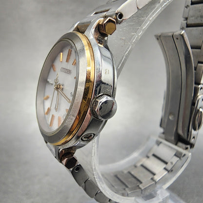 Citizen EcoDrive XC Watch Women 25mm White Dial Steel Date Round Atomic Works3