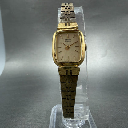 Seiko Tank Watch Women 16mm Champagne Dial Gold Tone 1400-7619 New Battery5