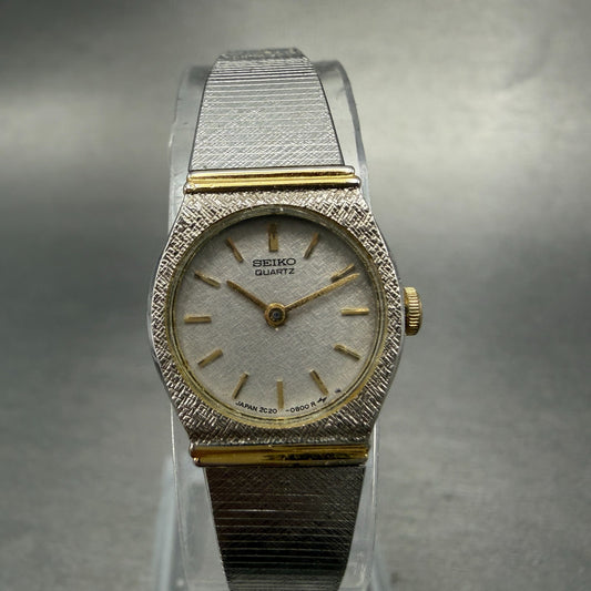 Seiko Watch Women 16mm Silver Dial Two Tone Round 2C20-0259 New Battery Vintage0