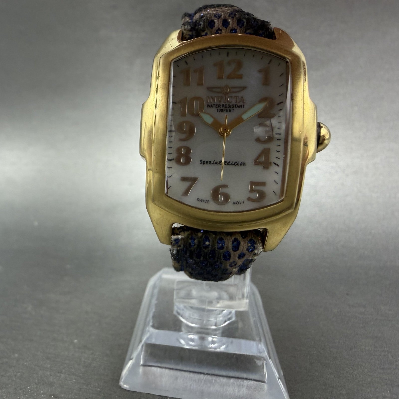 Invicta Lupah Watch Women 29mm MOP Dial Gold Tone Oval 5605 New Battery Blue5