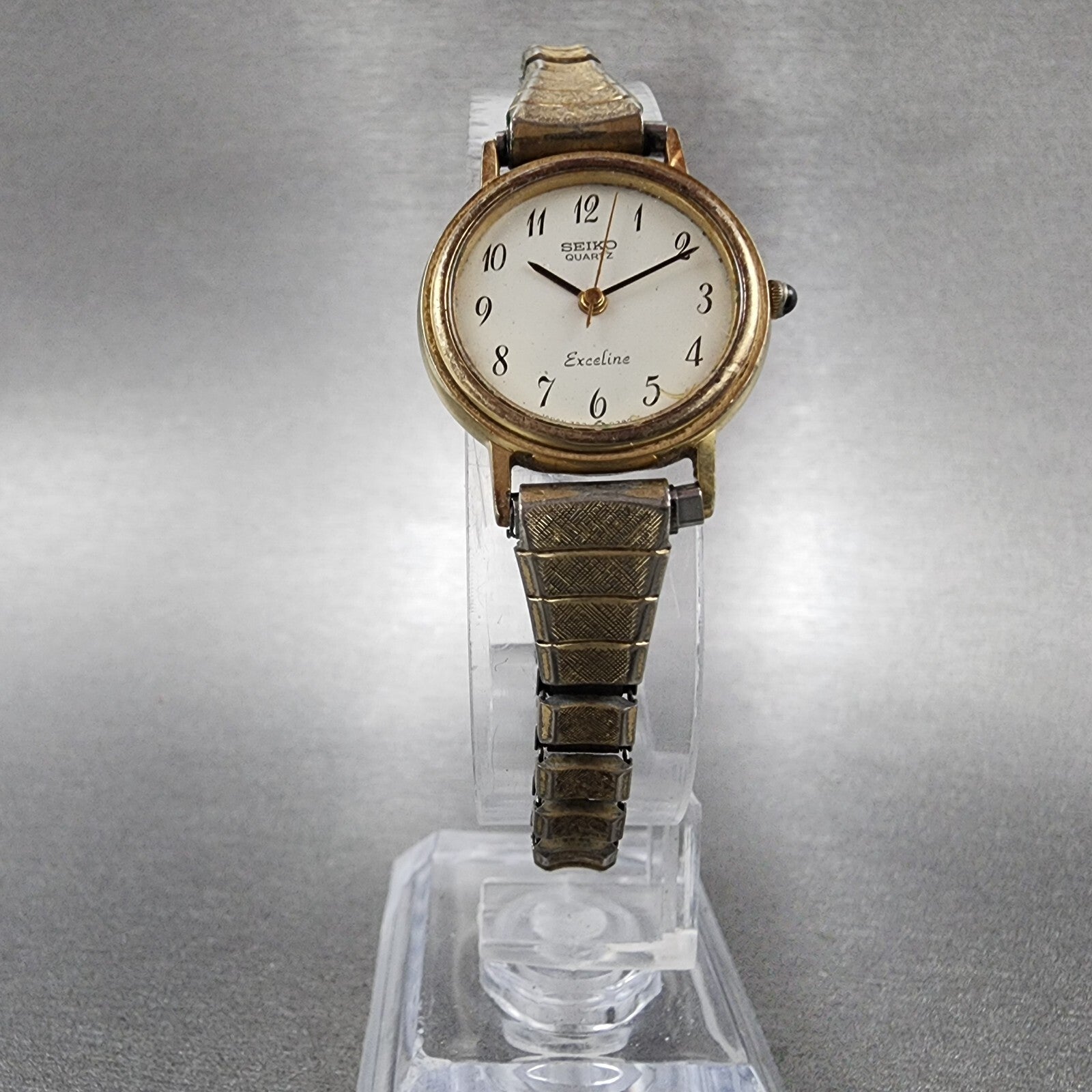 Seiko Exceline Watch Women 22mm White Dial Gold Tone Round 73210070 New Battery5