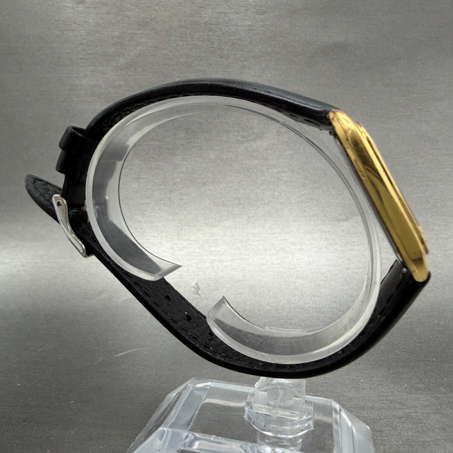 Seiko Watch Men 28mm Black Dial Gold Tone Rectangle 9021-5170 New Battery VTG8