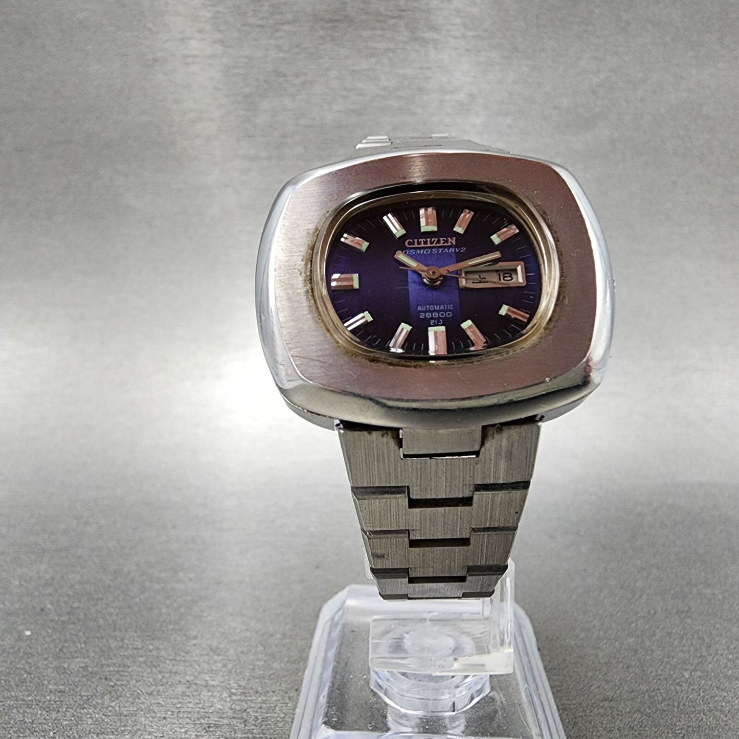 Citizen Cosmostar V2 Watch Women 33mm Blue Dial Steel Daydate Rectangle Runs5