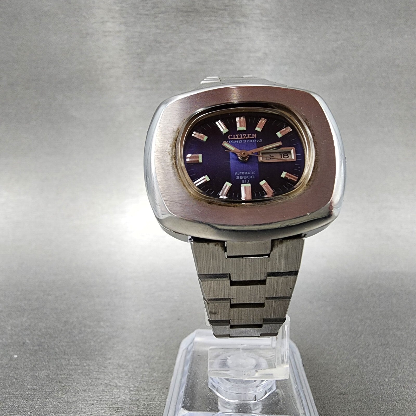 Citizen Cosmostar V2 Watch Women 33mm Blue Dial Steel Daydate Rectangle Runs5