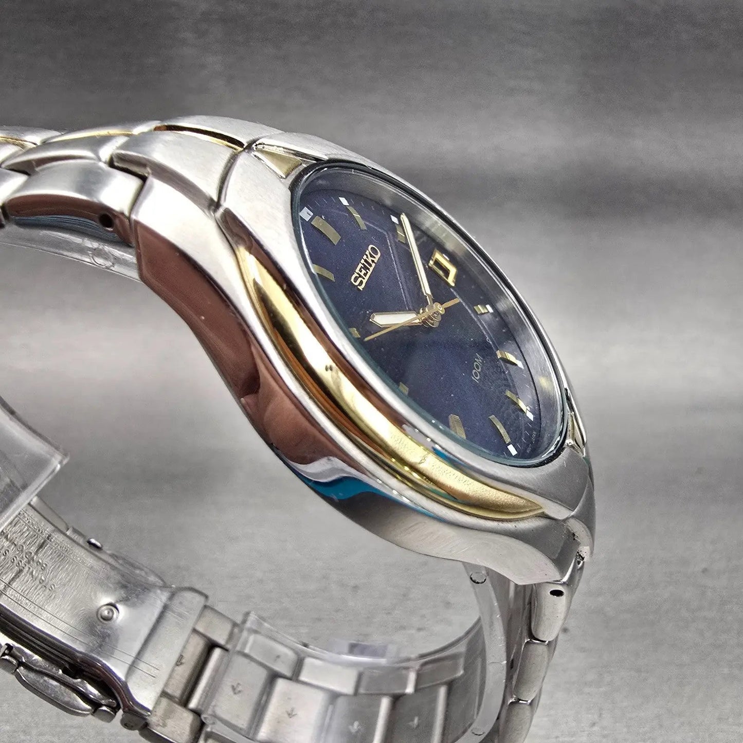 Seiko Watch Men 37mm Blue Dial Two Tone Date Round 7N42-0BC0 New Battery Vintage3
