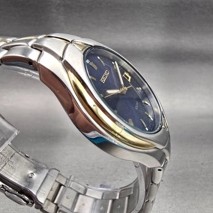 Seiko Watch Men 37mm Blue Dial Two Tone Date Round 7N42-0BC0 New Battery Vintage3