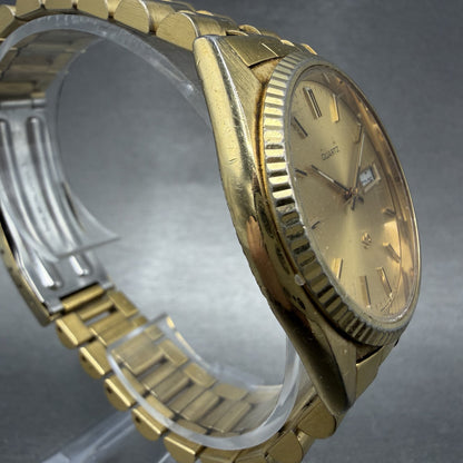 Seiko SQ President Watch Men 37mm Gold Dial Gold Tone Daydate New Battery READ!!3