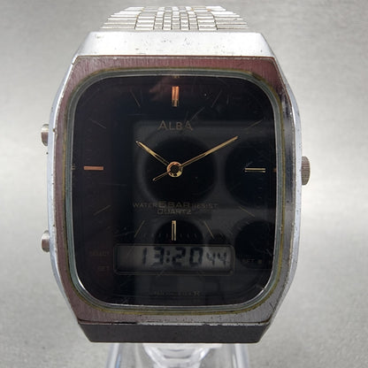 Seiko ALBA Analog Digital Watch Men 30mm Black Dial Silver Tone V041-5120 NewBat