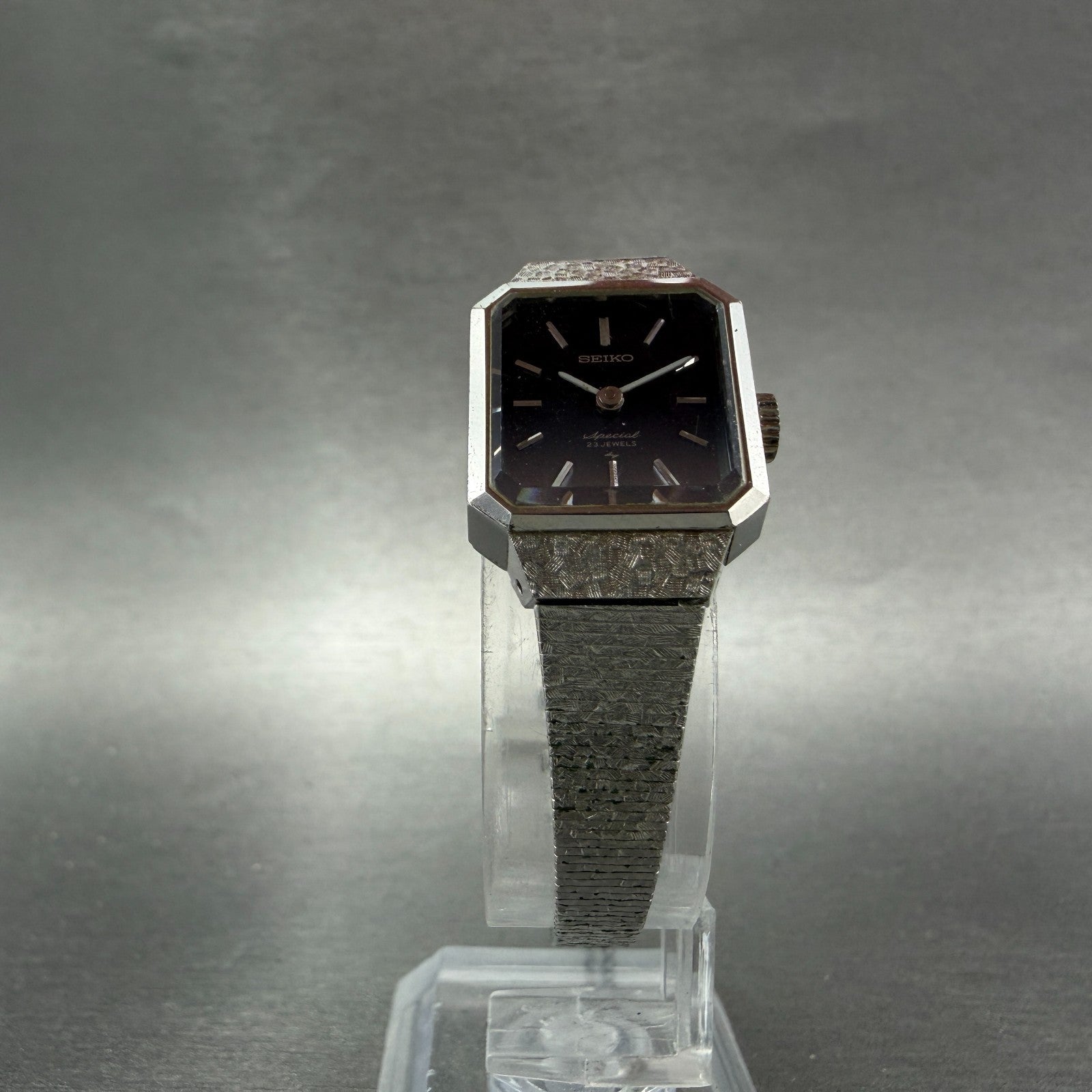 Seiko Special Tank Watch Women 18mm Blue Dial Silver Tone Manual 1140-3170 Runs5