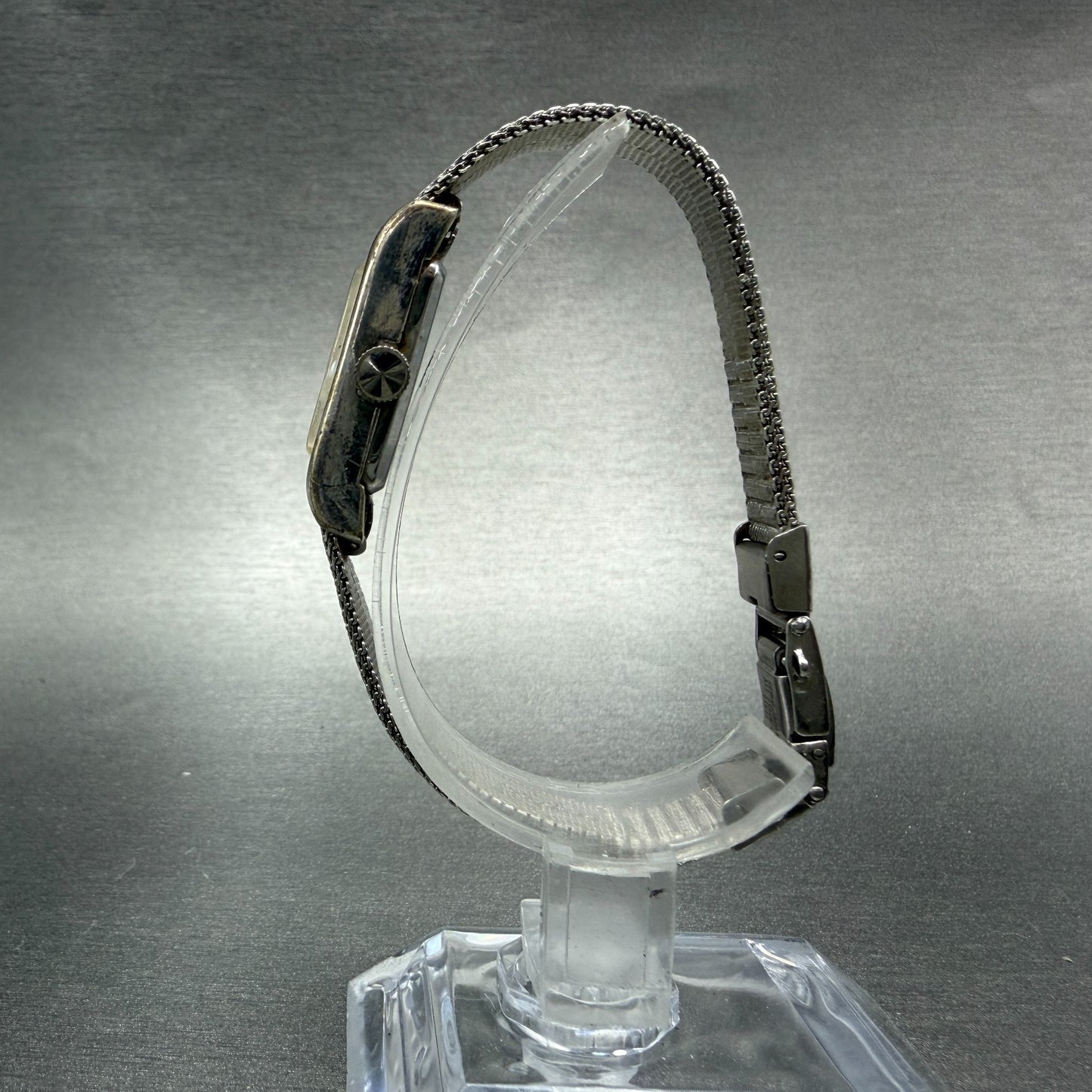 Seiko Tank Watch Women 15mm Brown Dial Silver Tone Rectangle Manual 11-4849 Runs6