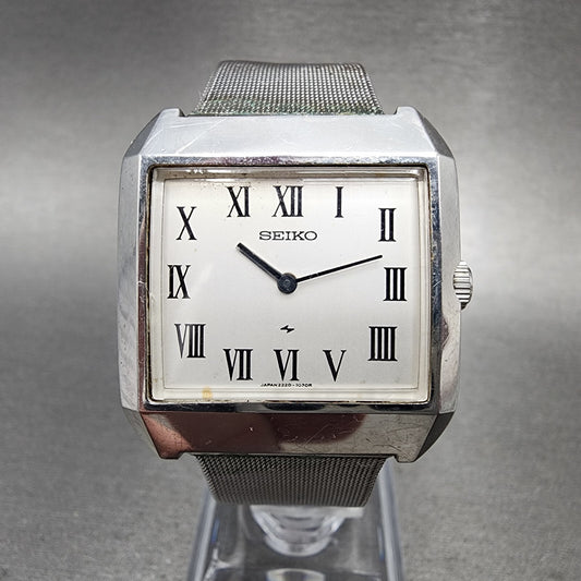 VTG Seiko Watch Men 30mm White Dial Stainless Steel Rectangle Manual Wind Runs0