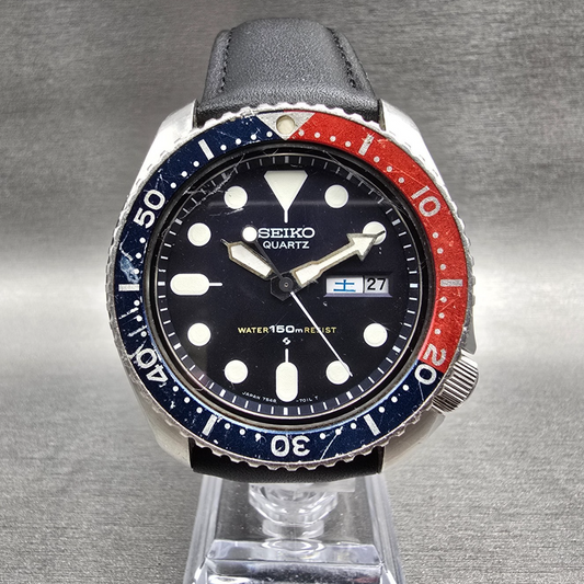 Seiko Diver Watch Men 42mm Black Dial Silver Daydate Pepsi 7548-700B New Battery0