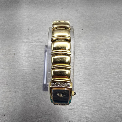Seiko Watch Women 13mm Black Dial Gold Tone Gemmed Rectangle 2E20-6929 New Batt4