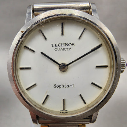 Technos Sophial Watch Women 25mm White Dial Silver Tone Round New Battery VTG1