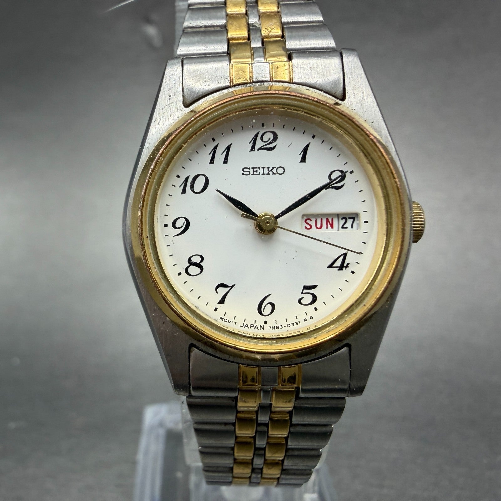 Seiko Watch Women 24mm White Dial Two Tone Daydate 7N83-0011 New Battery Round0