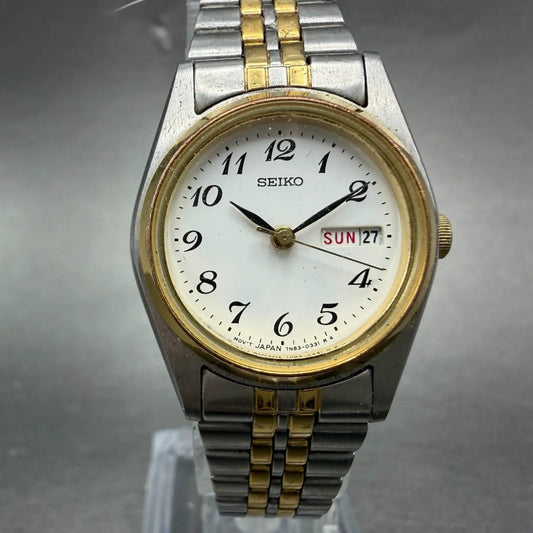 Seiko Watch Women 24mm White Dial Two Tone Daydate 7N83-0011 New Battery Round0