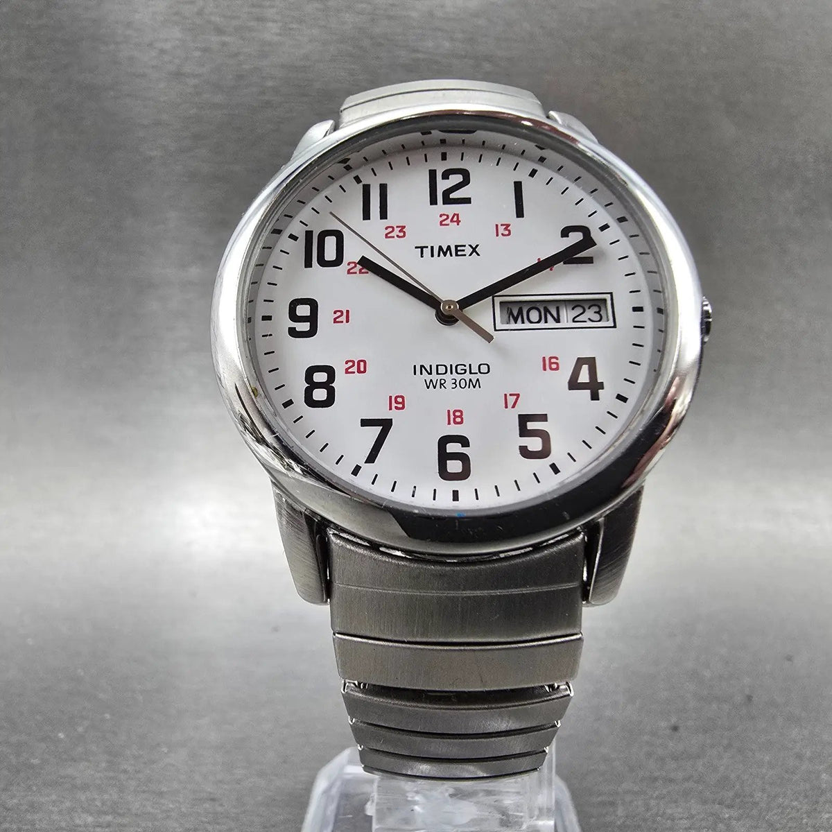 Timex Easy Reader Watch Men 35mm White Dial Silver Tone Daydate T20461 New BattK5