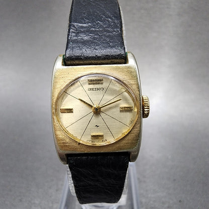 Seiko Tank Watch Women 19mm Champagne Dial Gold Tone Manual Rectagle 117009 Run0