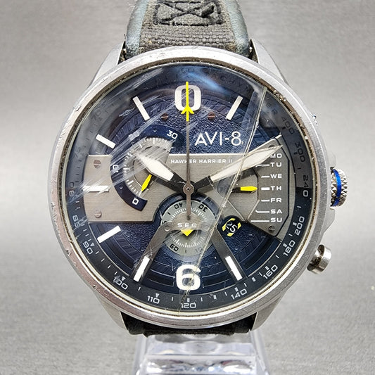 AVI-8 Hawker Harrier 2 Chronograph Watch Men 44mm Blue Dial Steel New Batt