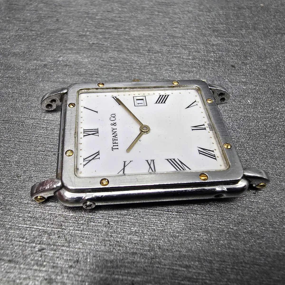 Tiffany & Co. Alexis Barthelay Tank Watch Men 25mm White Dial Steel Date PARTS4