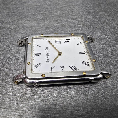 Tiffany & Co. Alexis Barthelay Tank Watch Men 25mm White Dial Steel Date PARTS4