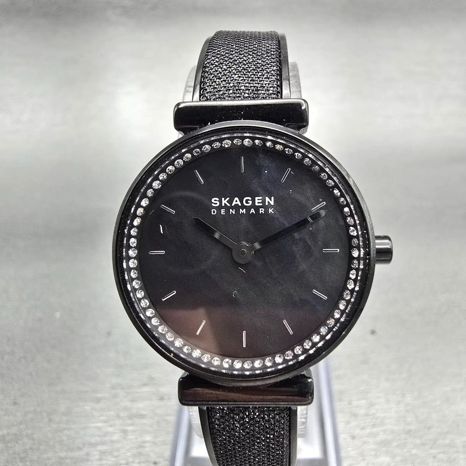 Skagen Annelie Watch Women 25mm MOP Dial Black Tone Gemmed Round SKW2792 New Bat0