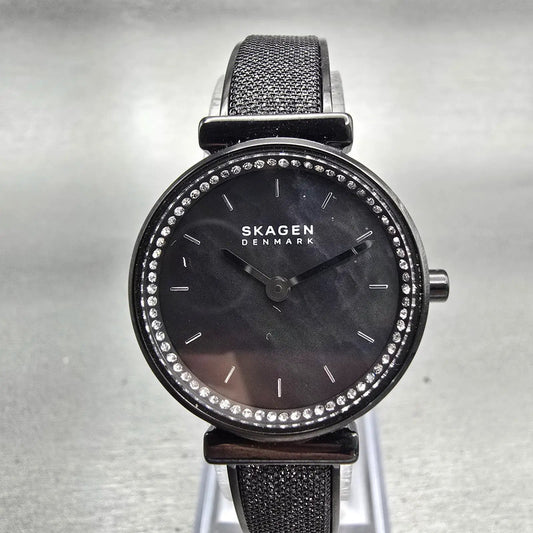Skagen Annelie Watch Women 25mm MOP Dial Black Tone Gemmed Round SKW2792 New Bat0