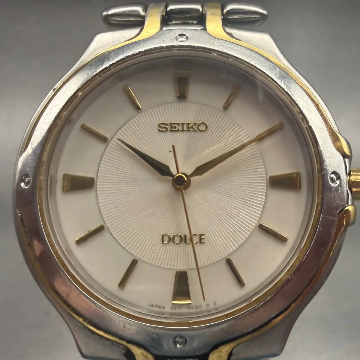 Seiko Dolce Watch Men 33mm Champagne Dial Two Tone Round 5E31-6010 New Battery1