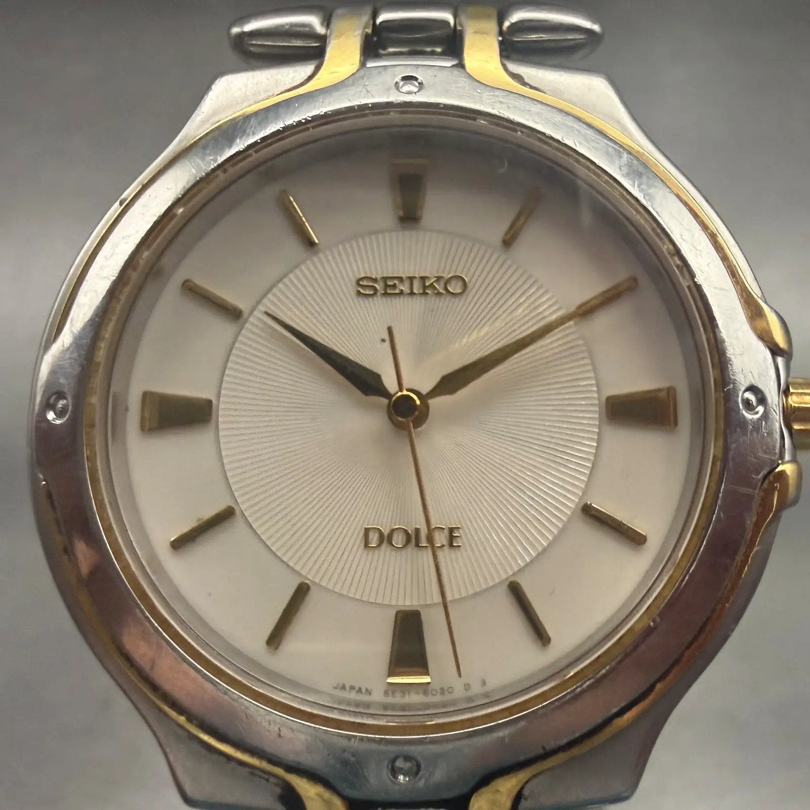 Seiko Dolce Watch Men 33mm Champagne Dial Two Tone Round 5E31-6010 New Battery1