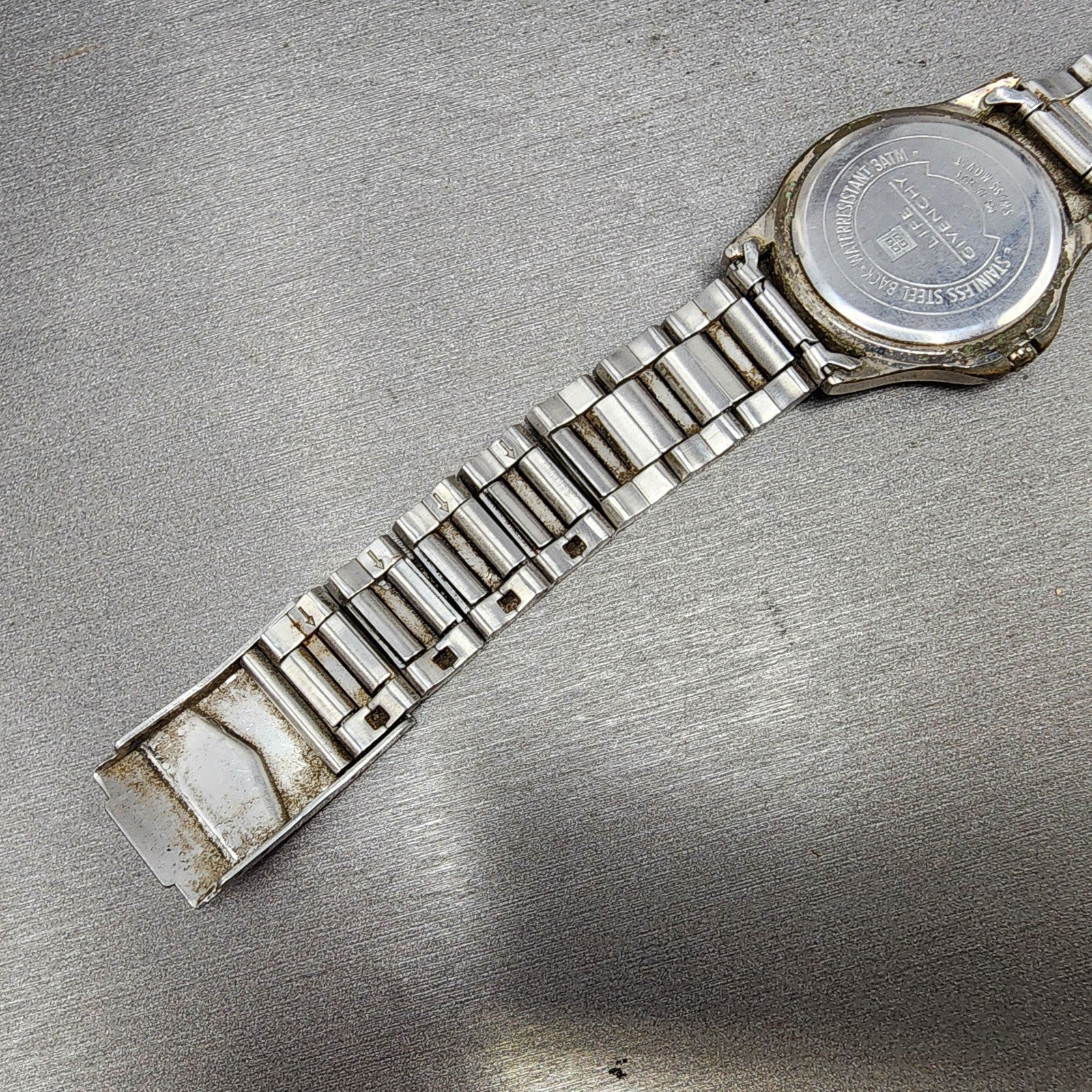 Givenchy Watch Men 35mm White Dial Silver Tone Round  Broken Bracelet PARTS10