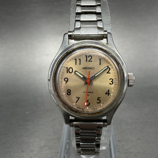 Seiko Watch Women 25mm Champagne Dial Silver Tone Manual Vintage 1104-0259 Runs0