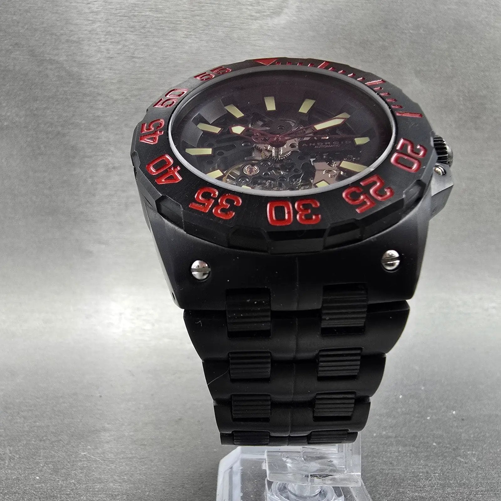 Android Corsair Skeleton Automatic Watch Men 49mm Black Dial Black Round Runs6
