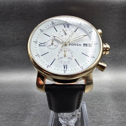 Fossil Rhett Watch Men 42mm White Dial Gold Tone Chrono Date BQ1009 New Battery5