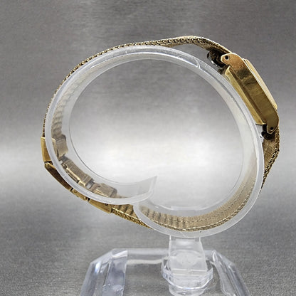 Seiko Tank Watch Women 15mm Champagne Dial Gold Tone Rectangle Manual Wind Runs8