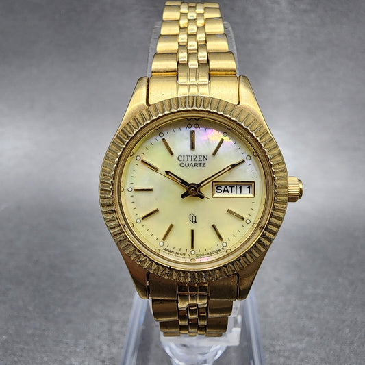 Citizen CQ President Watch Women 26mm MOP Dial Gold Tone Daydate Round New Batt0