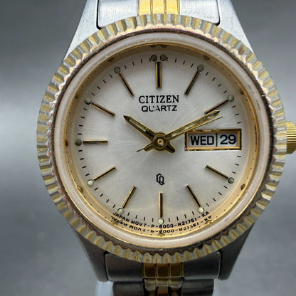 Citizen CQ Watch Women 25mm Silver Dial Two Tone Daydate 6000-R00413 New Batt AB1