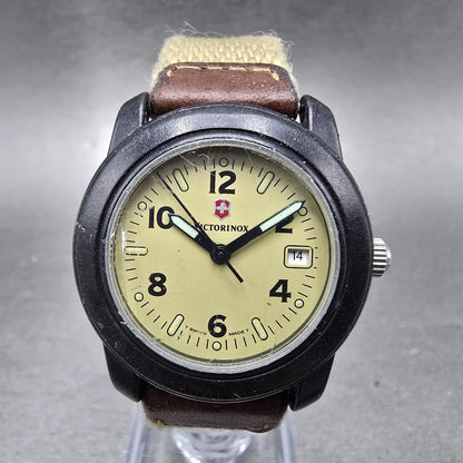 Victorinox Swiss Army Yeoman Watch Women 30mm Brown Dial Black Tone Date PARTS0