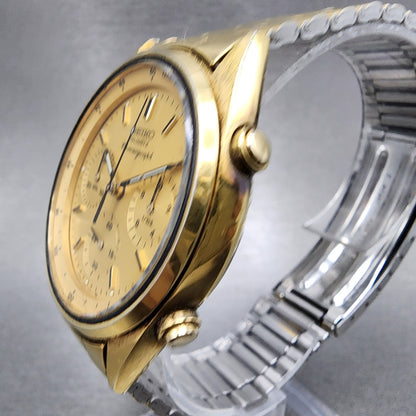 Seiko Chronograph Watch Men 37mm Champagne Dial God Tone 7a287029 New Battery2
