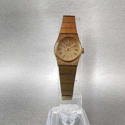 Seiko Watch Women 17mm Gold Dial Gold Tone Round 54200129 New Battery Vintage5