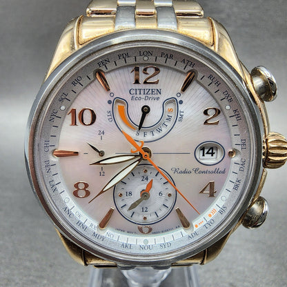 Citizen EcoDrive World Time Watch Women 41mm MOP Dial Two Tone Date Works1