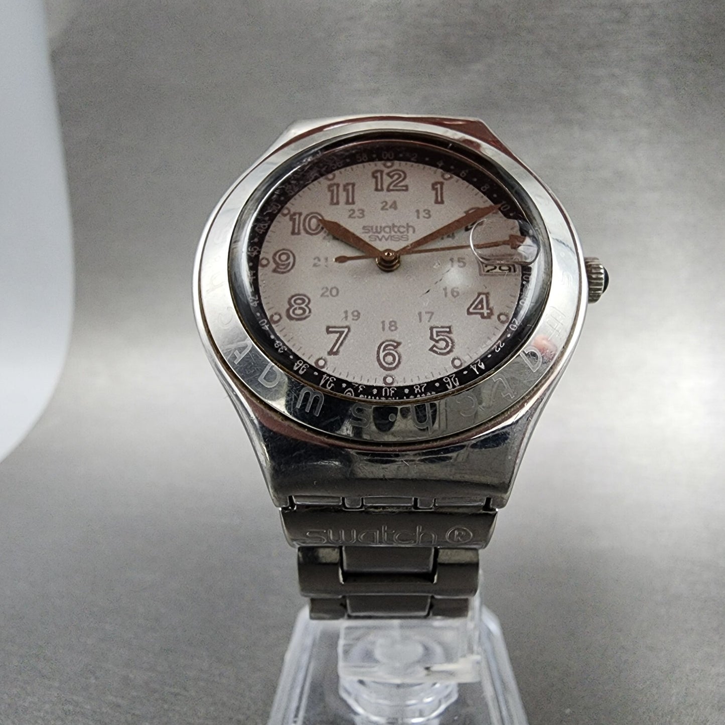 Swatch Irony Happy Joe Watch Men 37mm Gray Dial Steel Date Round New Battery5