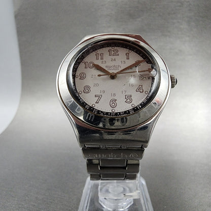 Swatch Irony Happy Joe Watch Men 37mm Gray Dial Steel Date Round New Battery5