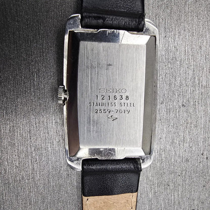 Seiko Watch Men 25mm Blue Dial Silver Tone Rectangle 2559-7019 Vintage Works10